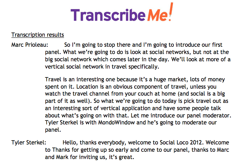 TranscribeMe sample transcript