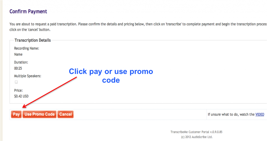 TranscribeMe Portal Payment Page