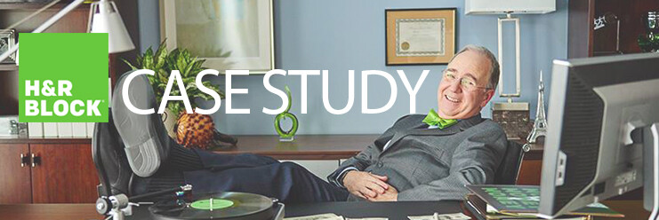 H&R Block logo with man with feet up on desk